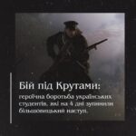 Бій під Крутами: героїчна боротьба українських студентів, які на 4 дні зупинили більшовицький наступ.